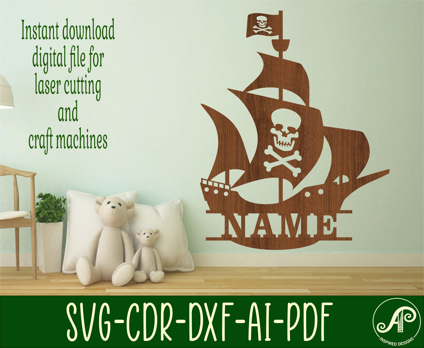 Pirate ship shape name sign SVG / DXF / AI / PDF / CDR