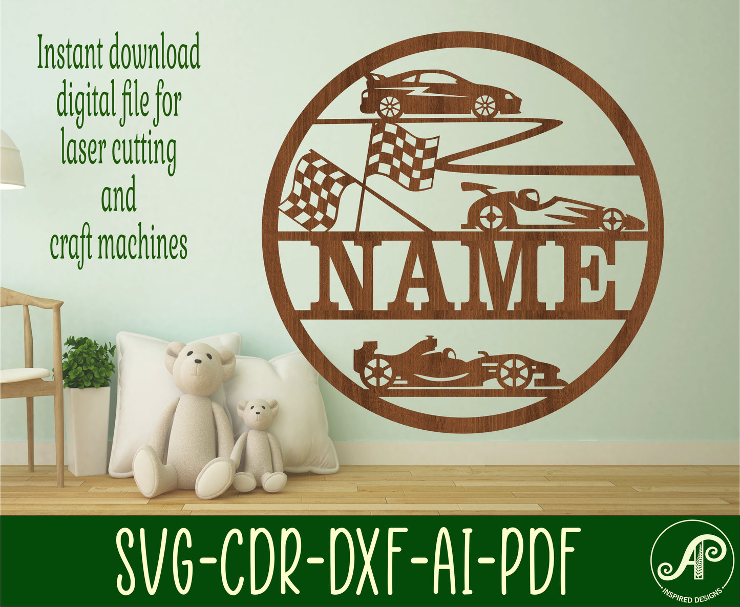 Racing cars name wall sign. SVG / DXF / AI / PDF / CDR