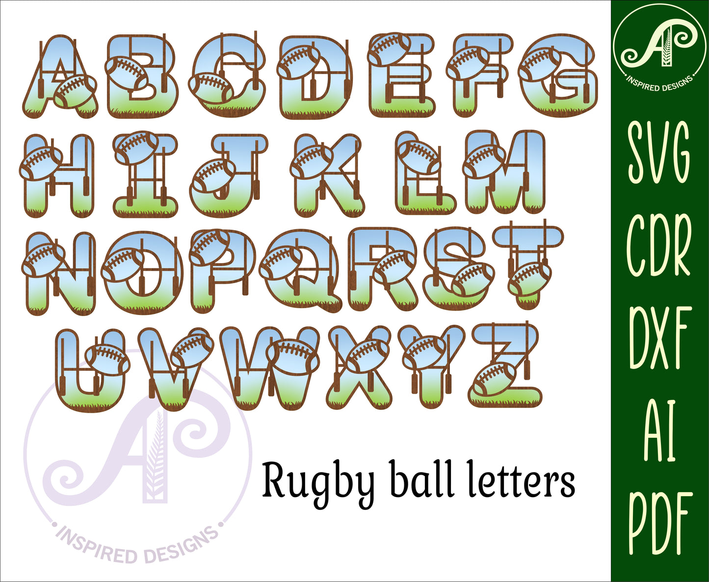 Rugby bulk alphabet letter set. 114 letter options