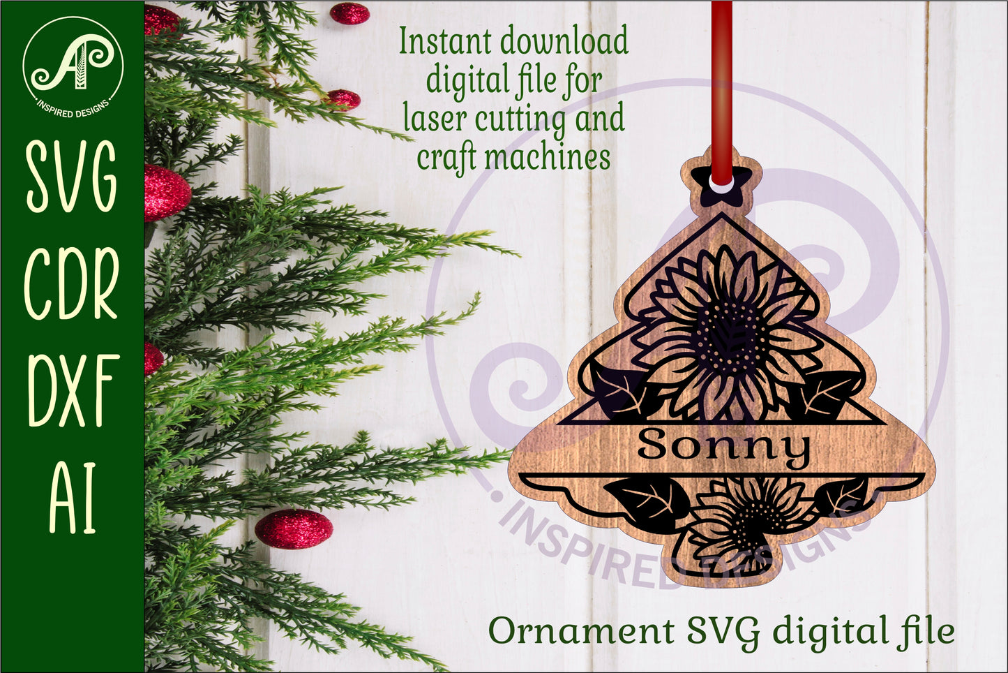 Floral tree engraved ornaments design SVG / DXF / AI