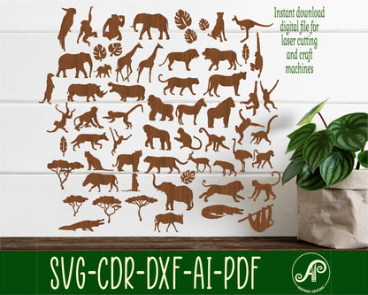 Safari animals designs, 54 silhouette shapes