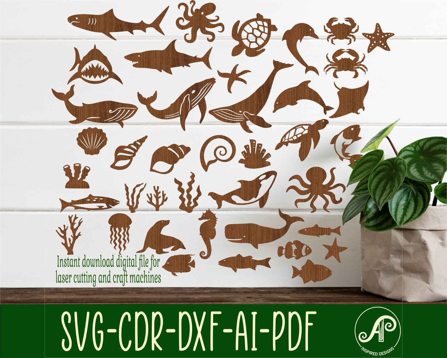 sea life designs, 23 silhouette shapes