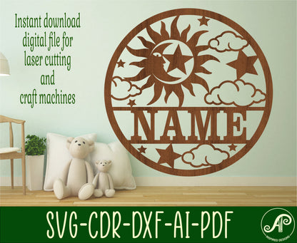 Sun and moon name wall sign. SVG / DXF / AI / PDF / CDR