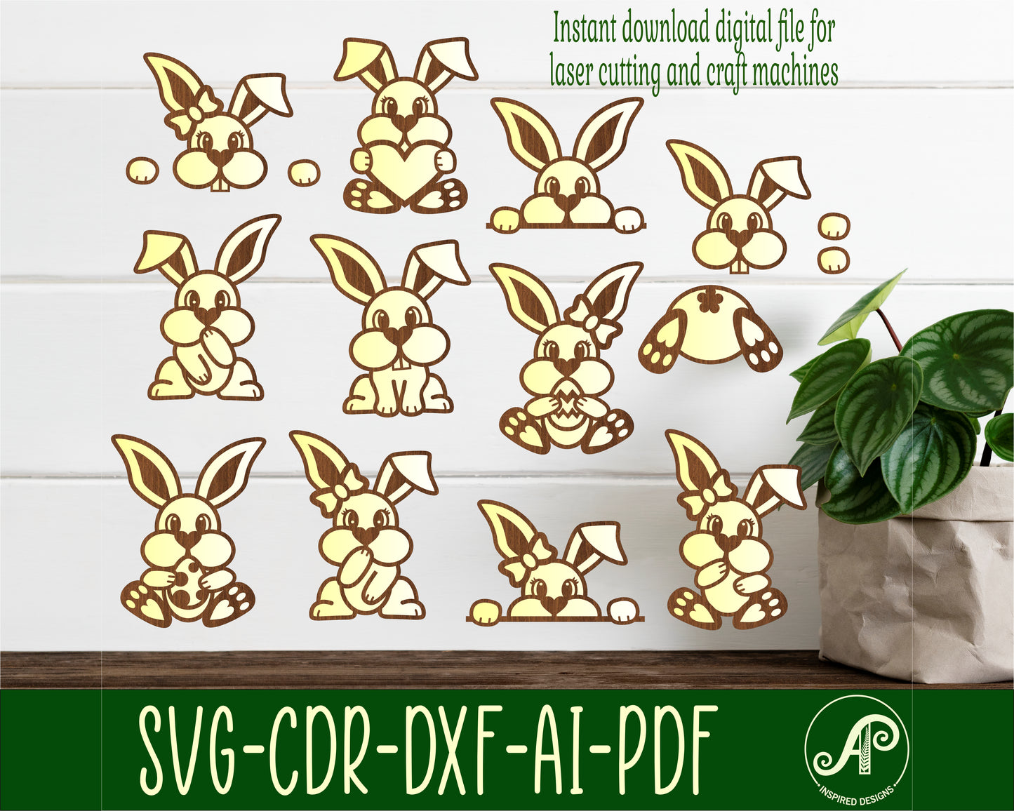 Bunny designs, 12 two layer shapes