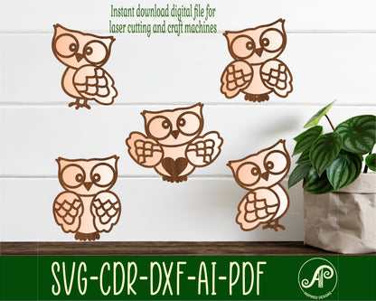 Owl designs, 5 two layer shapes