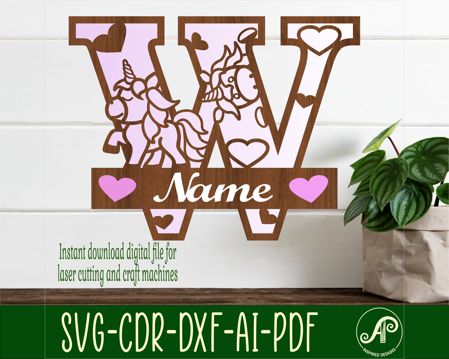 Cute unicorn layered monogram sign SVG / DXF / AI / PDF / CDR