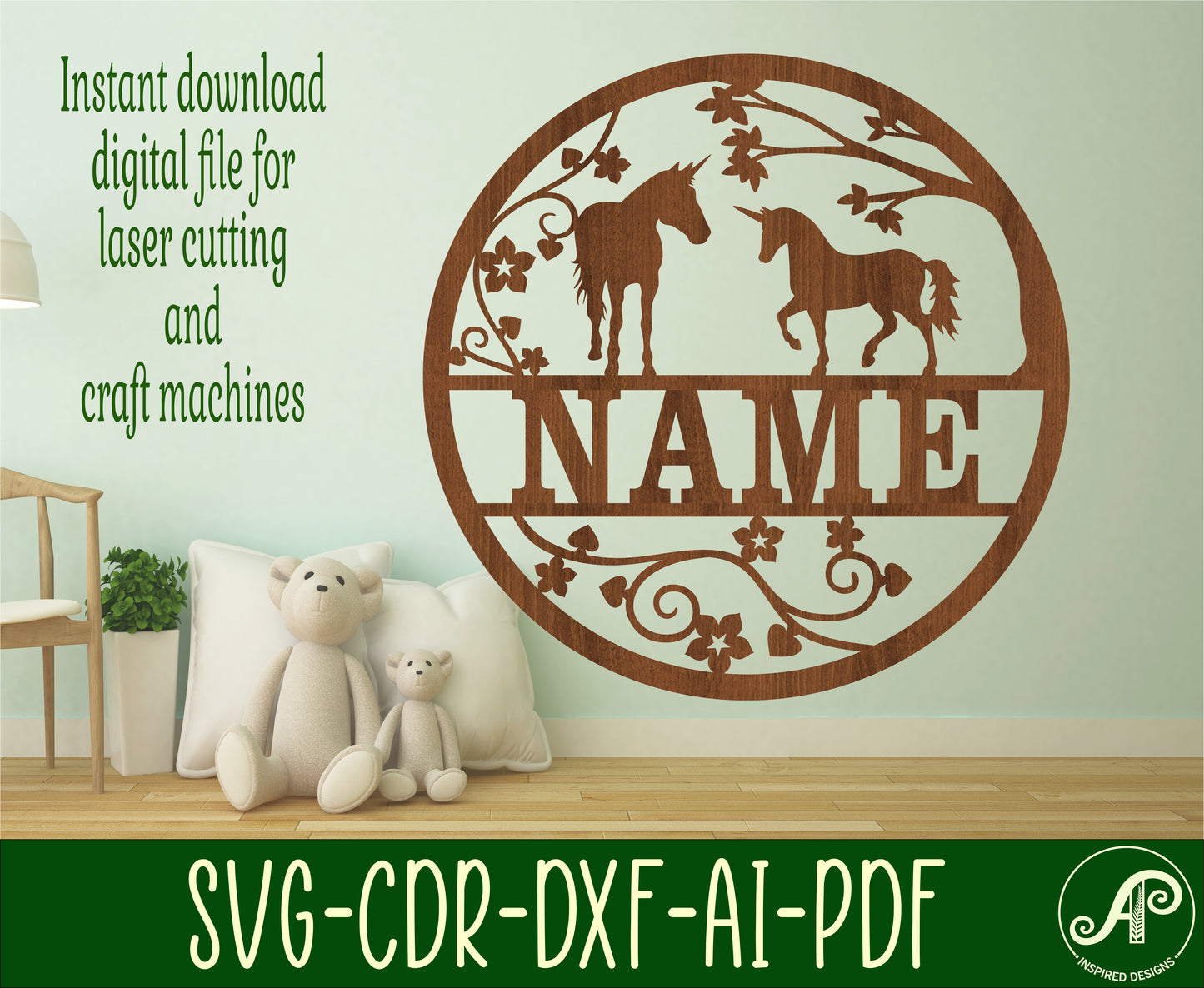 Unicorn name wall sign. SVG / DXF / AI / PDF / CDR