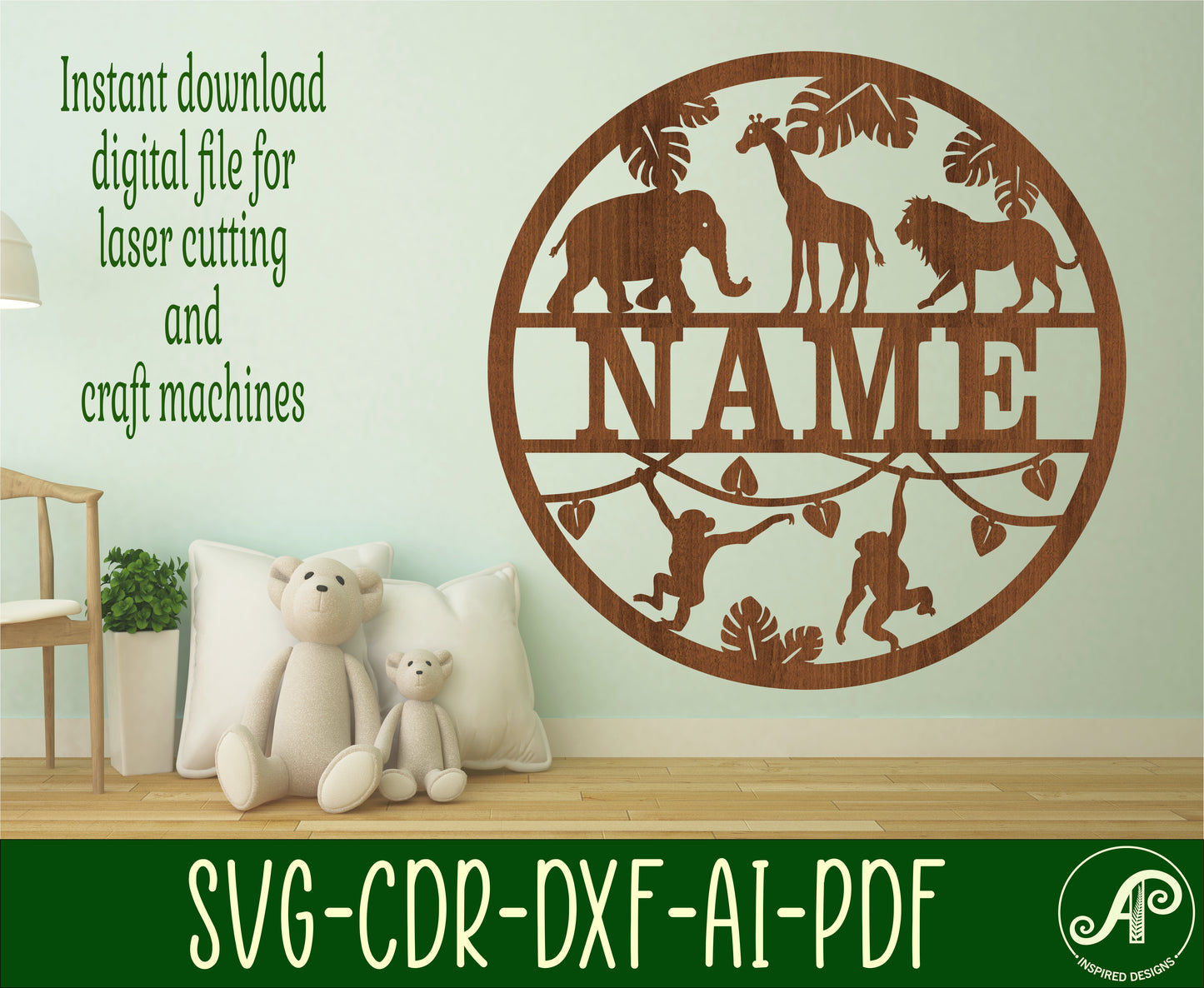 Wild animals name wall sign. SVG / DXF / AI / PDF / CDR