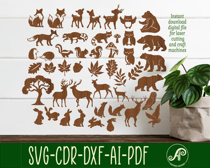 Woodland animals designs, 38 silhouette shapes