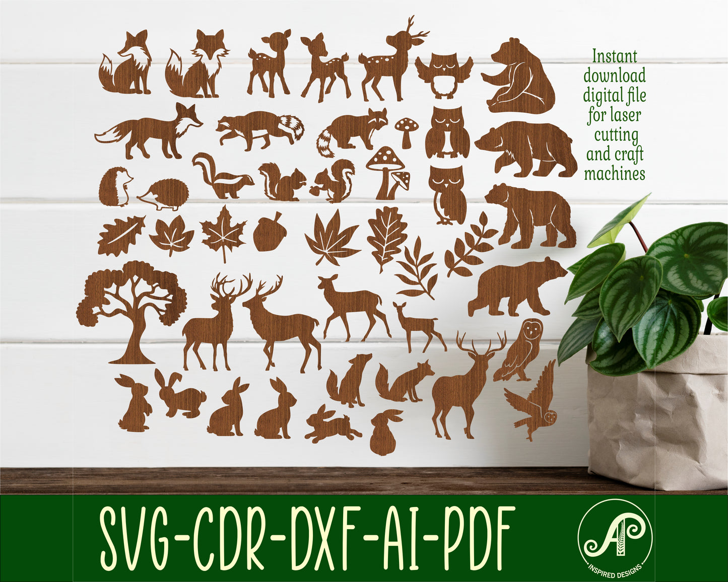 Woodland animals designs, 38 silhouette shapes